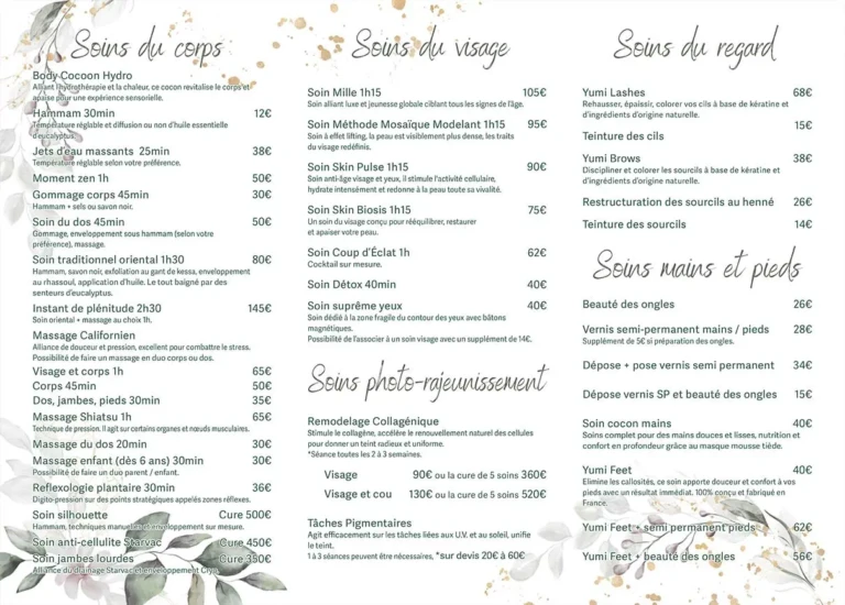 Institut-Beauté-Relax- Tarifs Soins